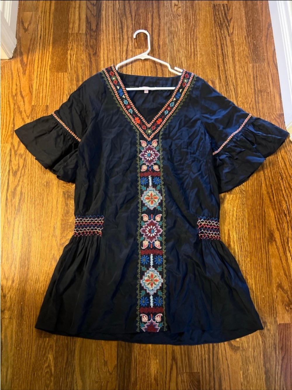 Calypso St. Barth Silk Mini Dress with Multicolor Embroidery